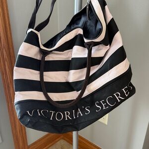Victoria's Secret Black and Pink Striped Tote